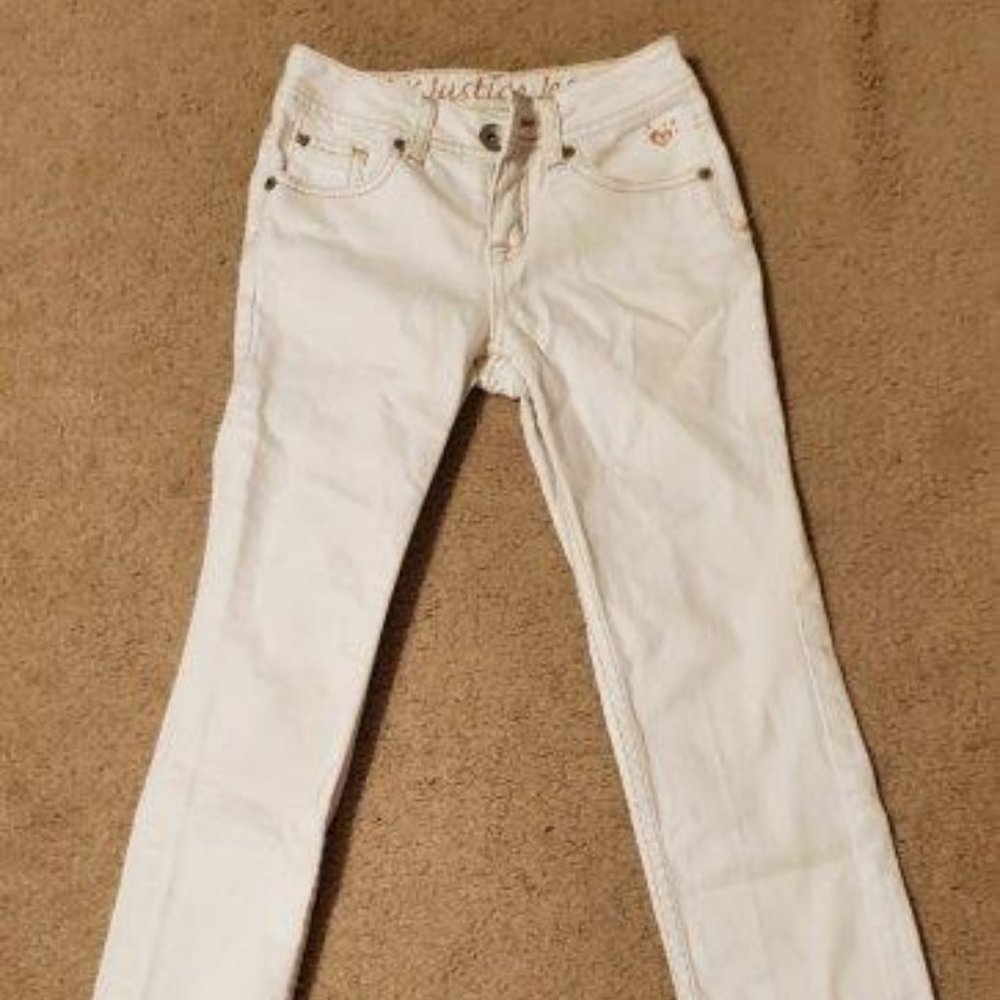 Girls Justice White Denim Jeans Size 10S Excellent Condition